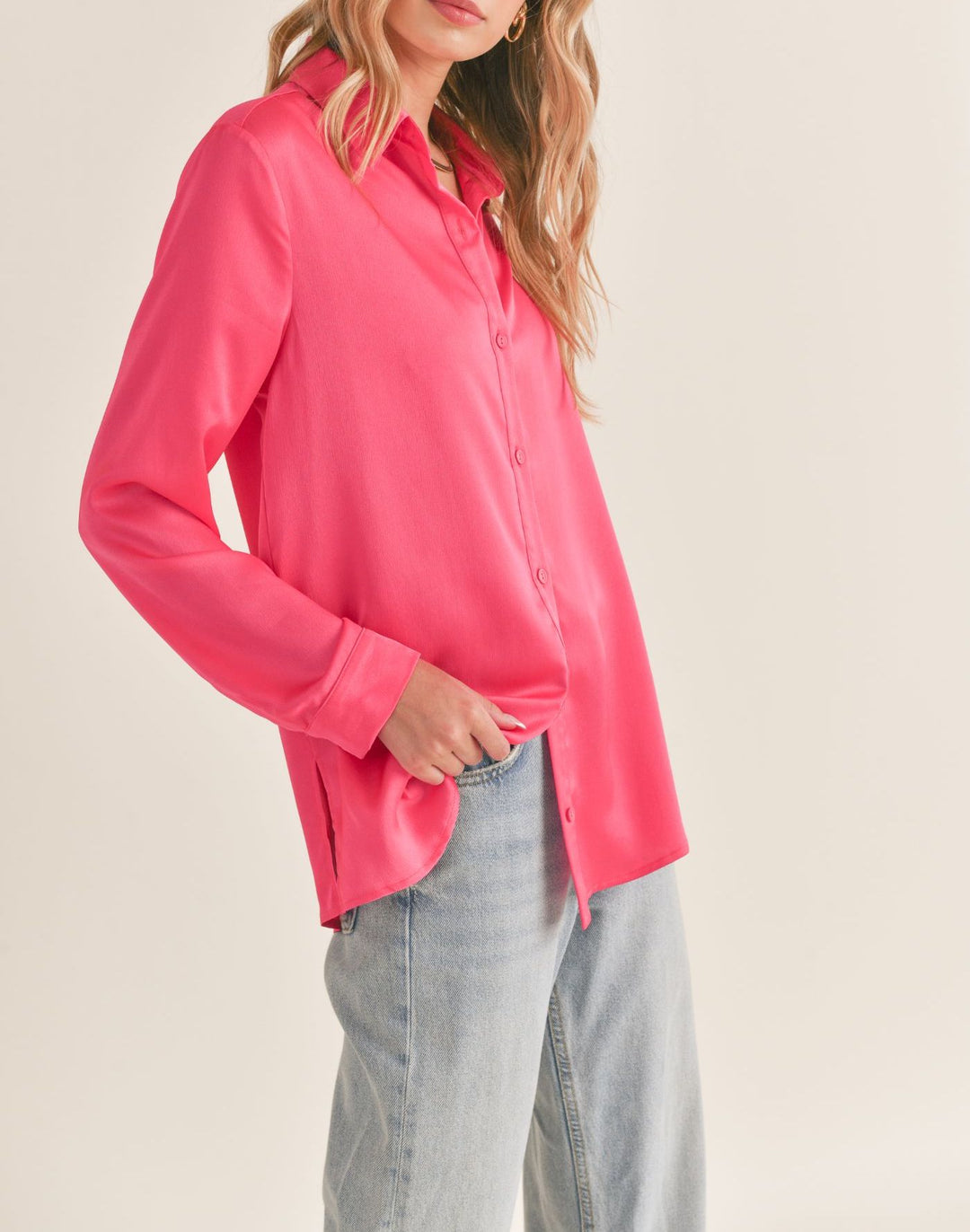 Dream of Me Hot Pink Silk Button Down Top