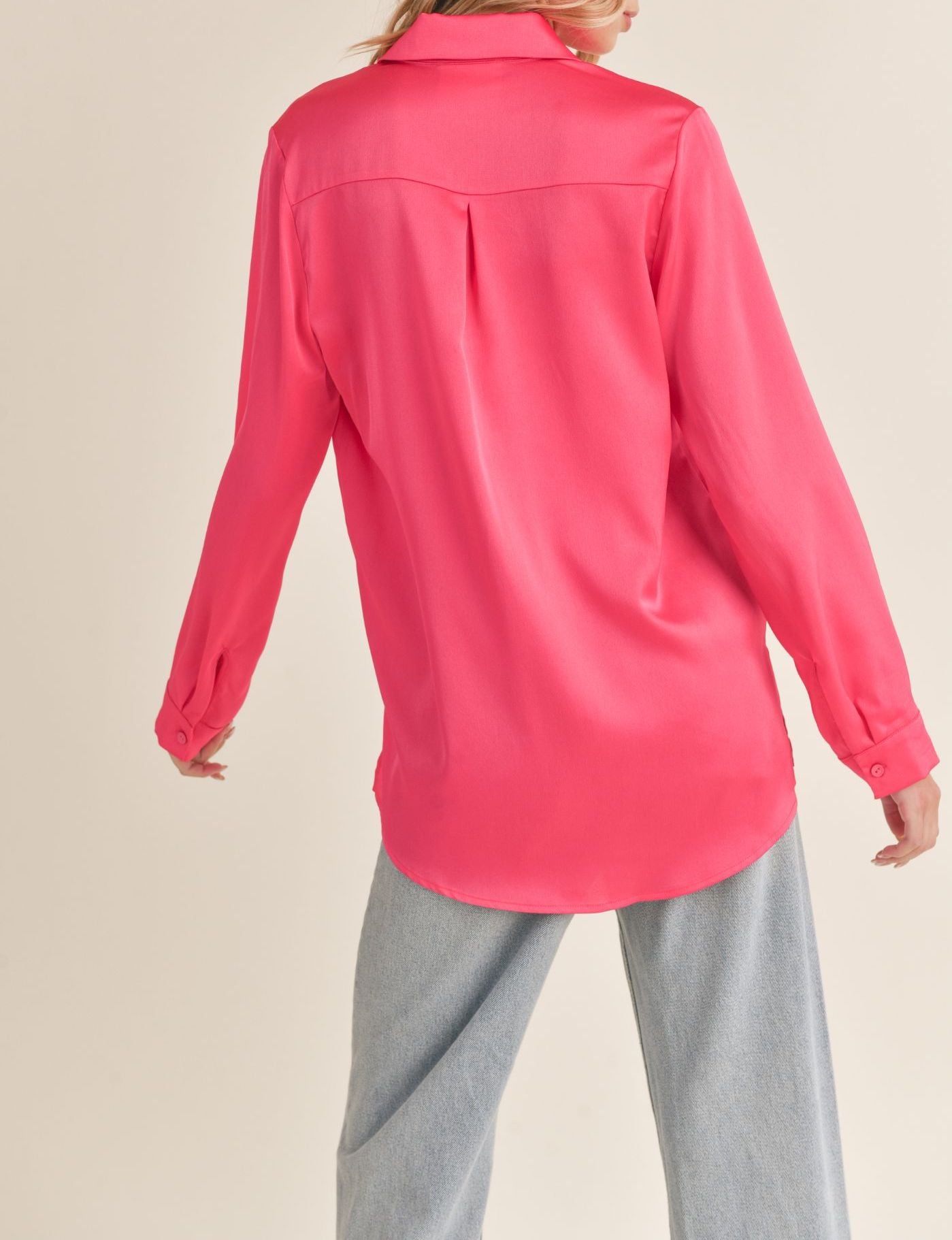 Dream of Me Hot Pink Silk Button Down Top