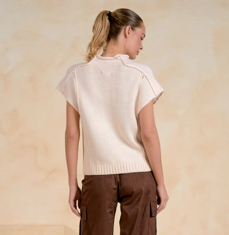 Elan Crew Neck Cap Sleeve Sweater