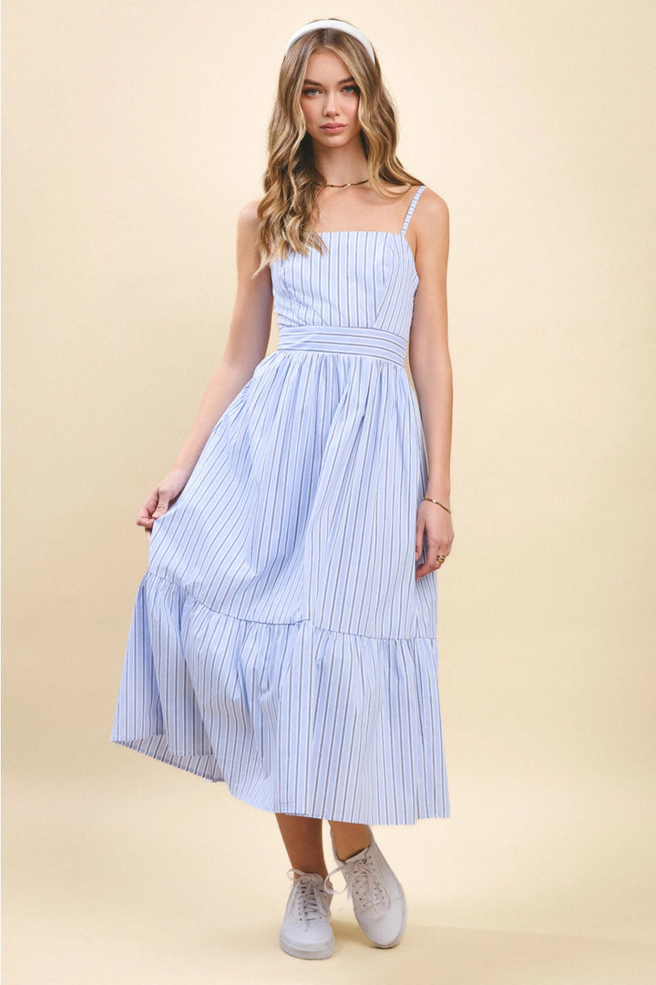 Striped Adjustable Spaghetti Strap Midi Dress