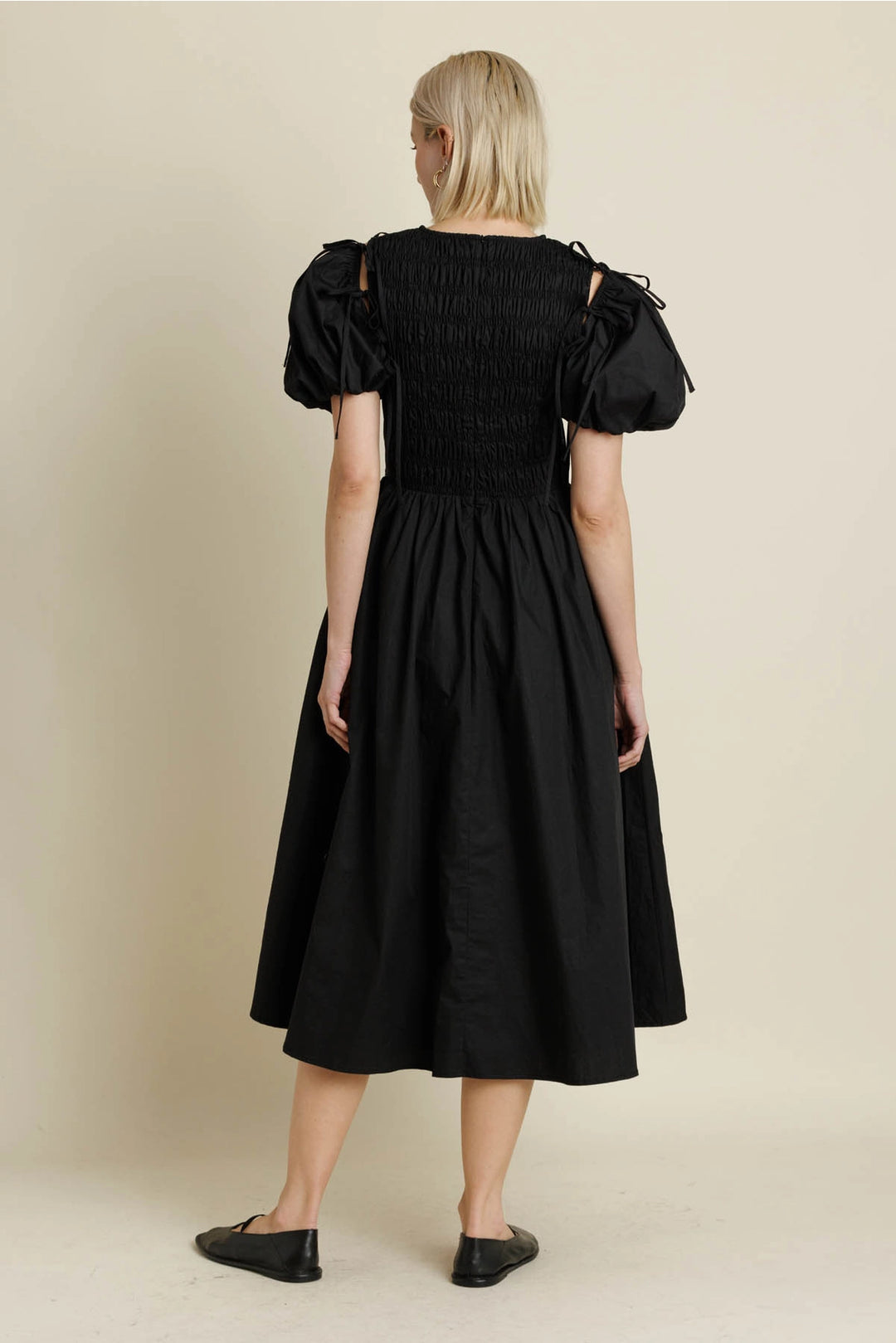 BLACK DETACHABLE SLV MIDI DRESS