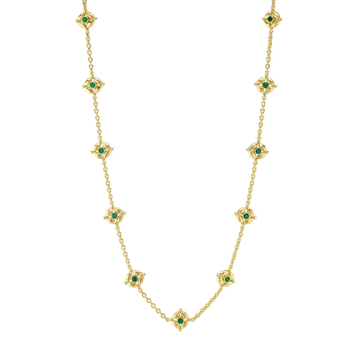 Mystic Eye Double Sided Necklace, 16"+2" - Blue Labradorite/Green Onyx