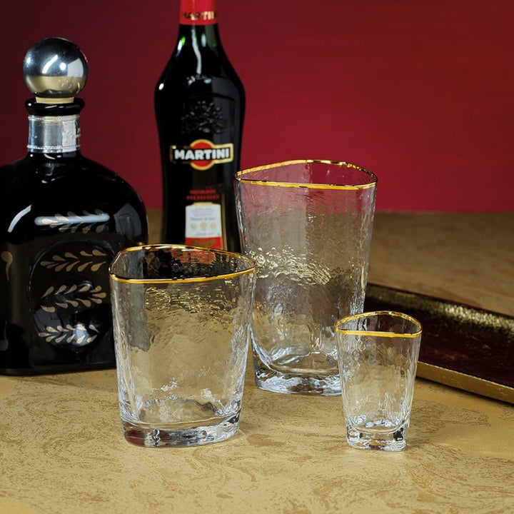 APERITIVO TRIANGULAR DOF GLASS, CLEAR W/ GOLD RIM