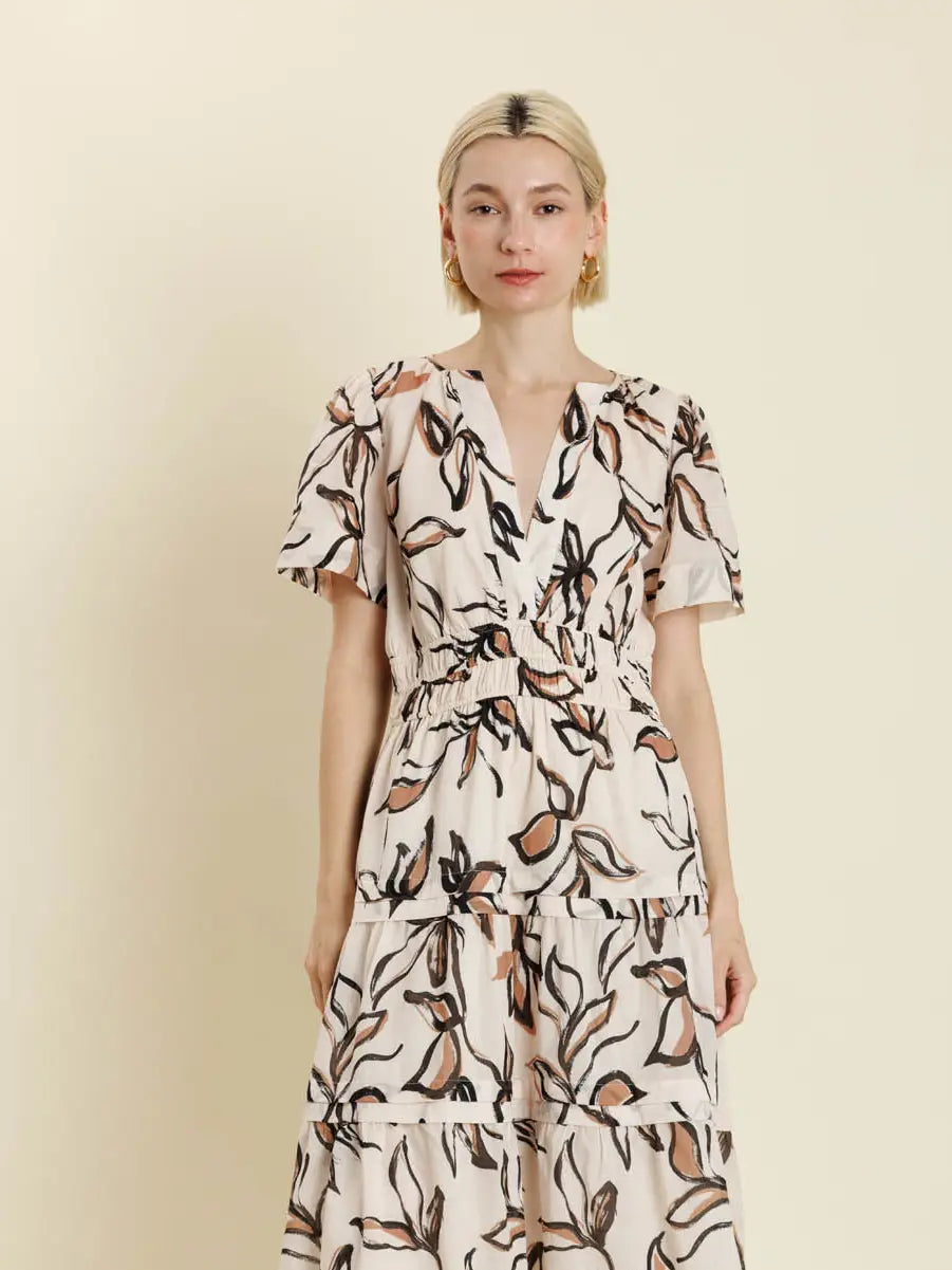 FLORAL TIERED MIDI DRESS