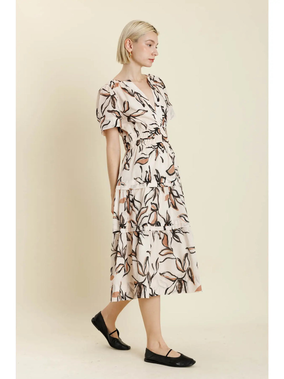 FLORAL TIERED MIDI DRESS