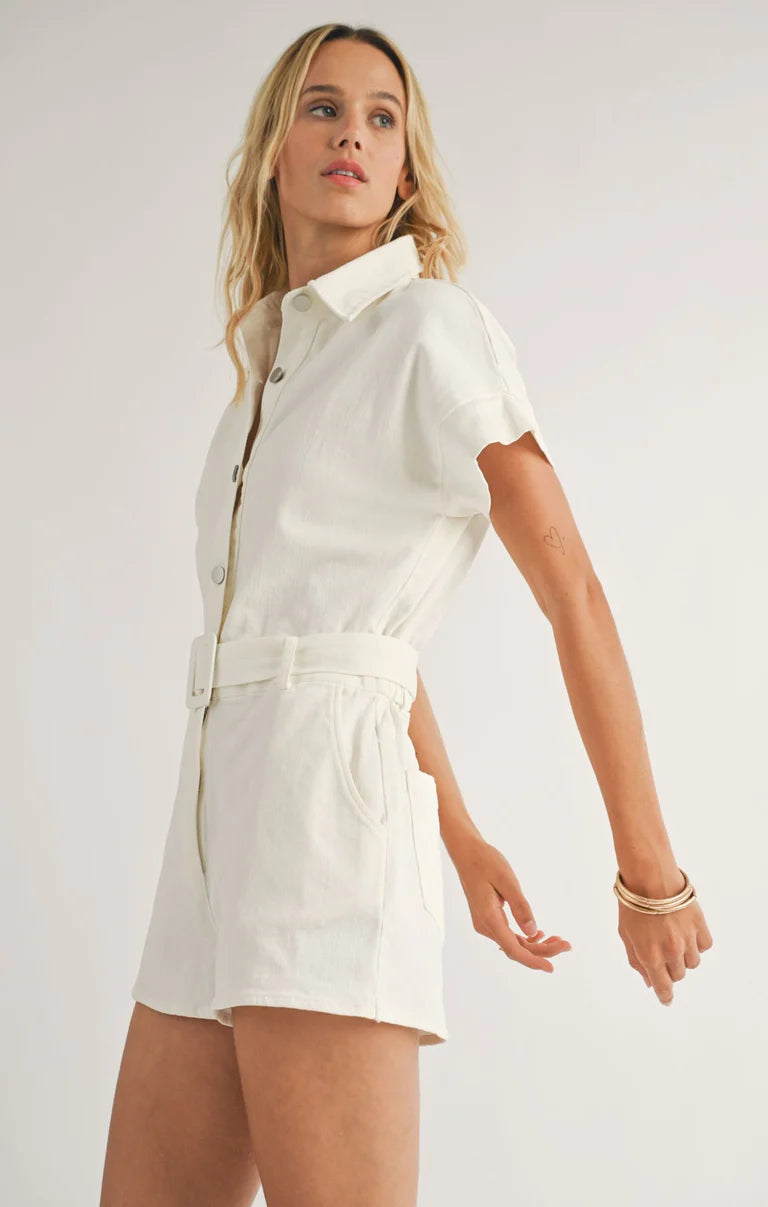 Cold Spritz Denim Romper in White