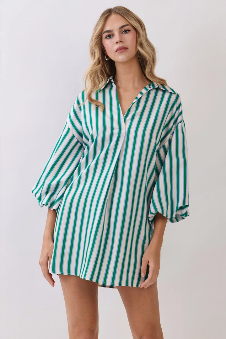 Balloon Sleeve Stripe Oversized Mini Dress