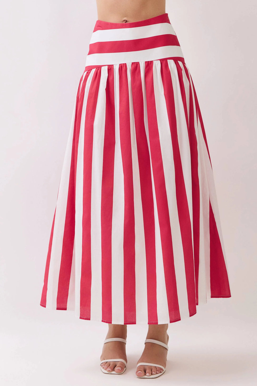 Stripe Drop-Waist A-Line Maxi Skirt