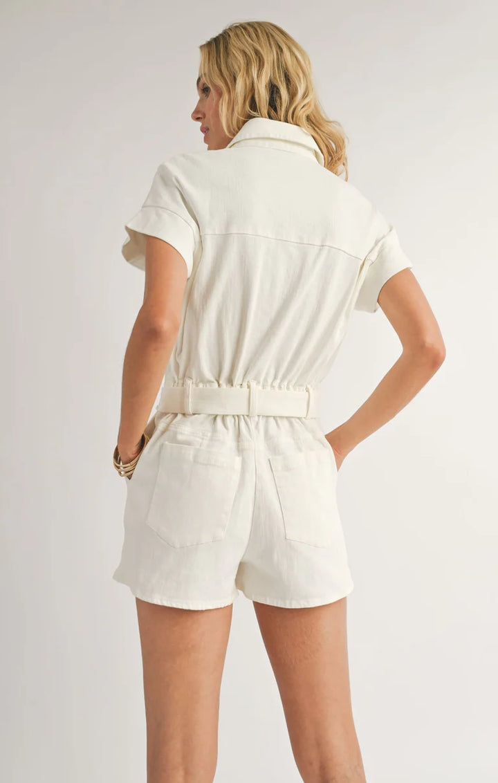 Cold Spritz Denim Romper in White