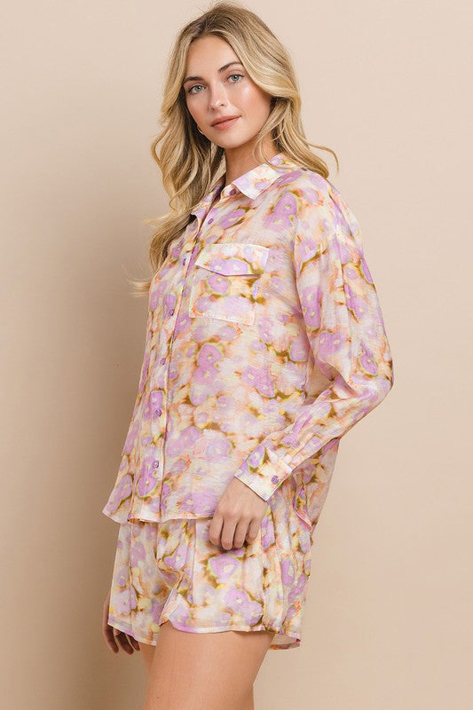 Yellow Multi Floral Buttondown Blouse