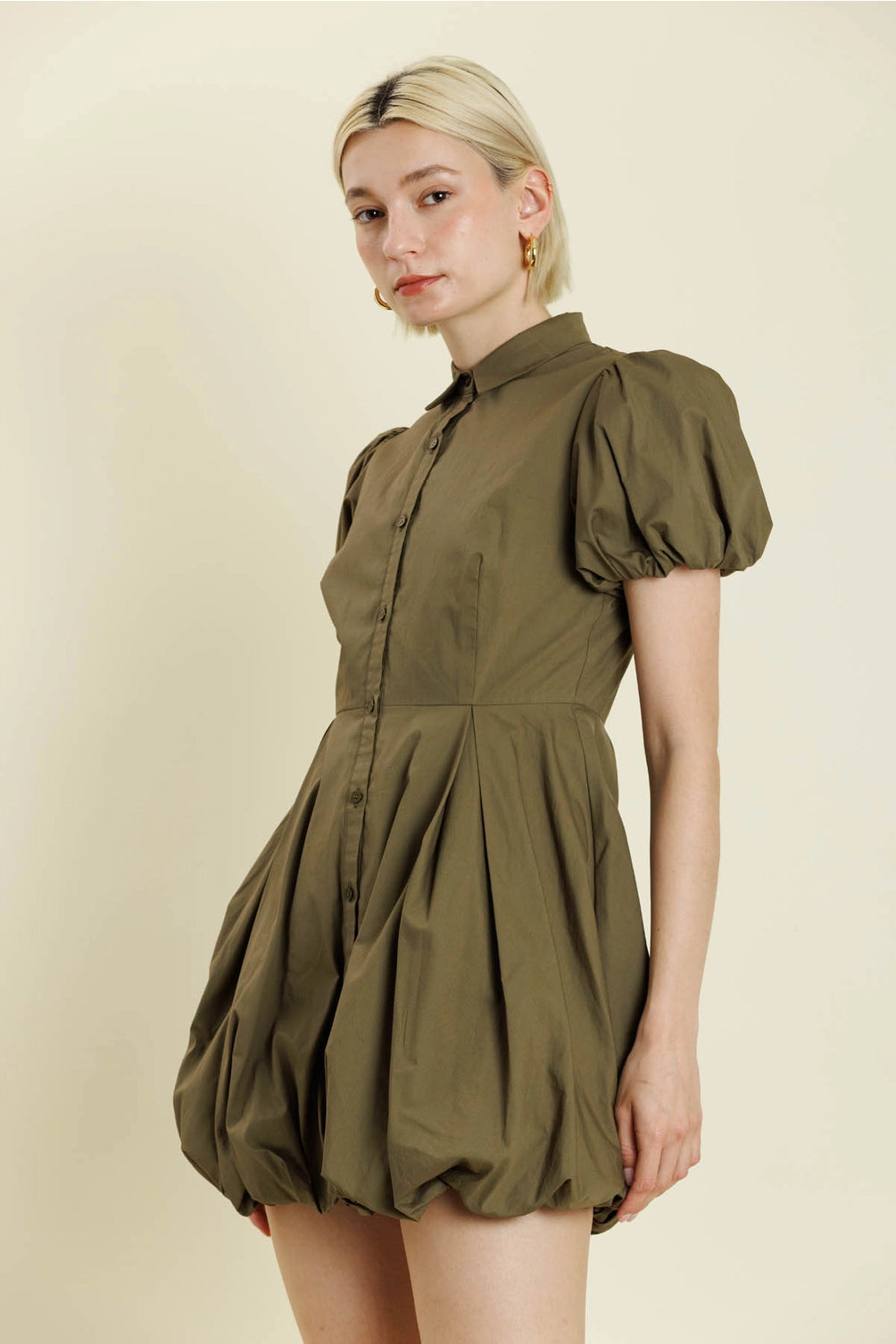 BUBBLE HEM MINI SHIRT DRESS
