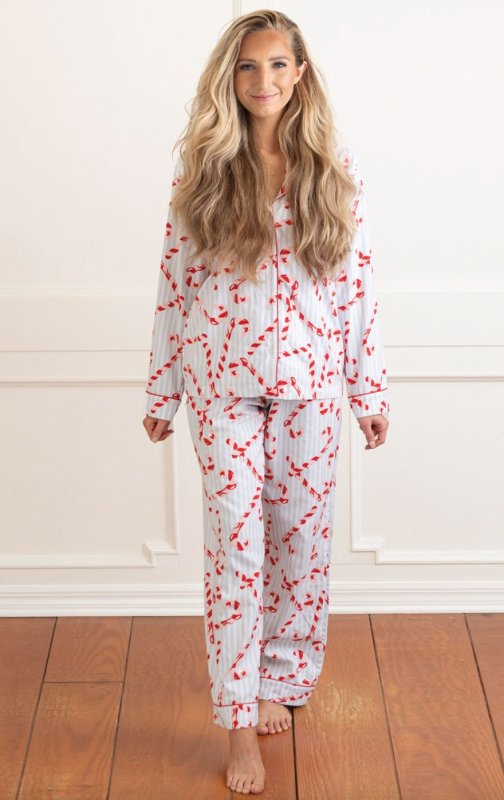 8 Oak Lane Candy Cane Stripe Flannel Long PJ Set