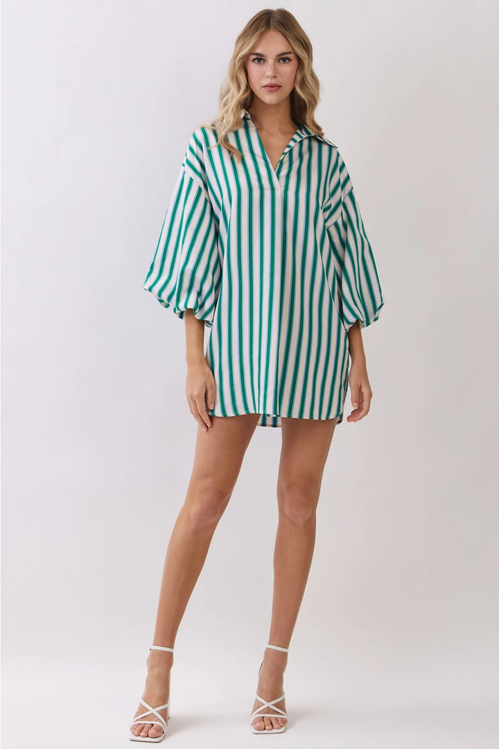 Balloon Sleeve Stripe Oversized Mini Dress