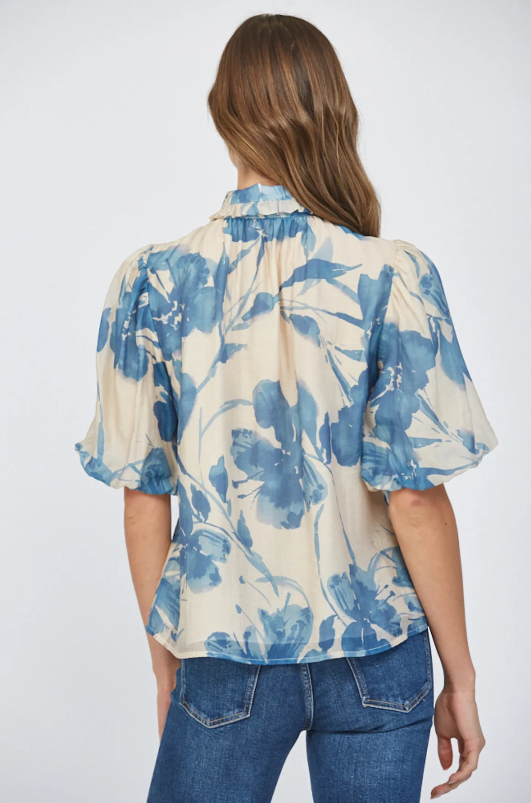 Removable Neck Tie Lantern Sleeve Blouse