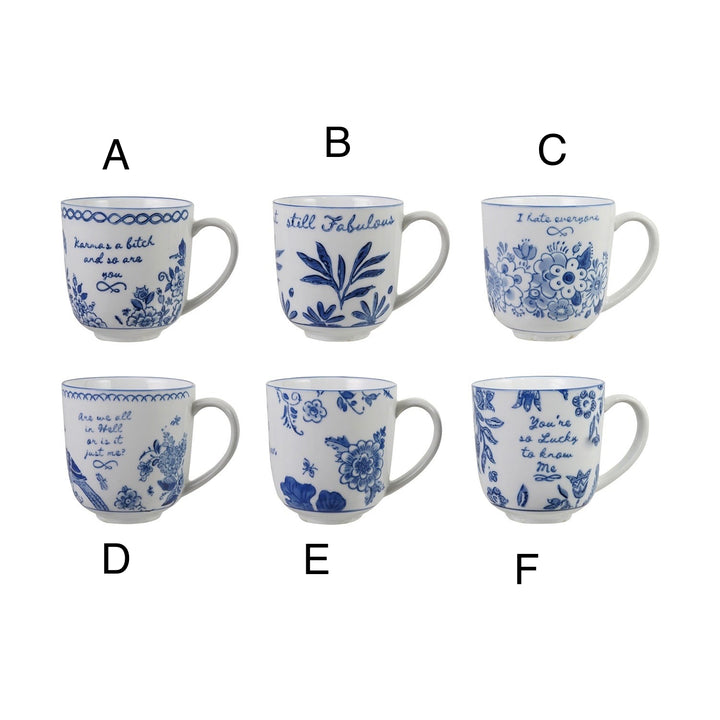 Stoneware Mug W Saying, Blue & White