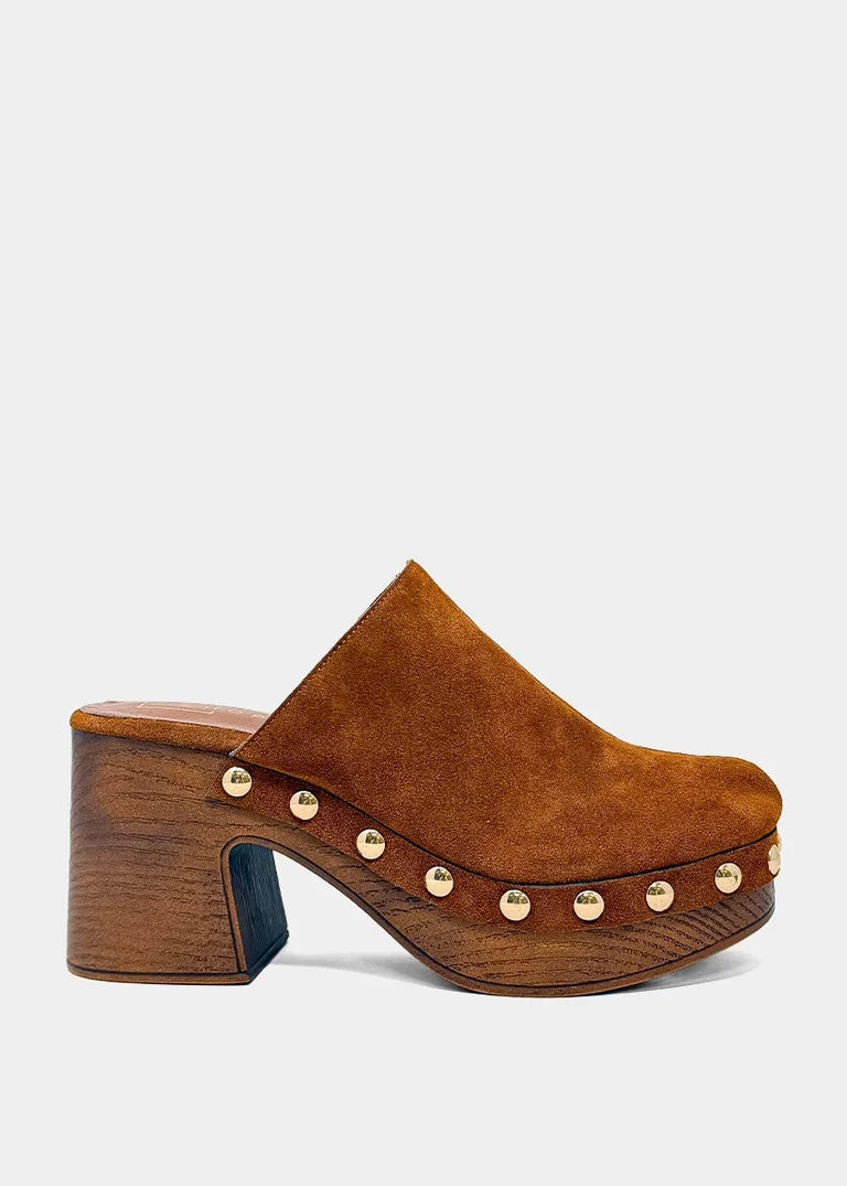 ShuShop Geneva Cognac Suede Platform Mule