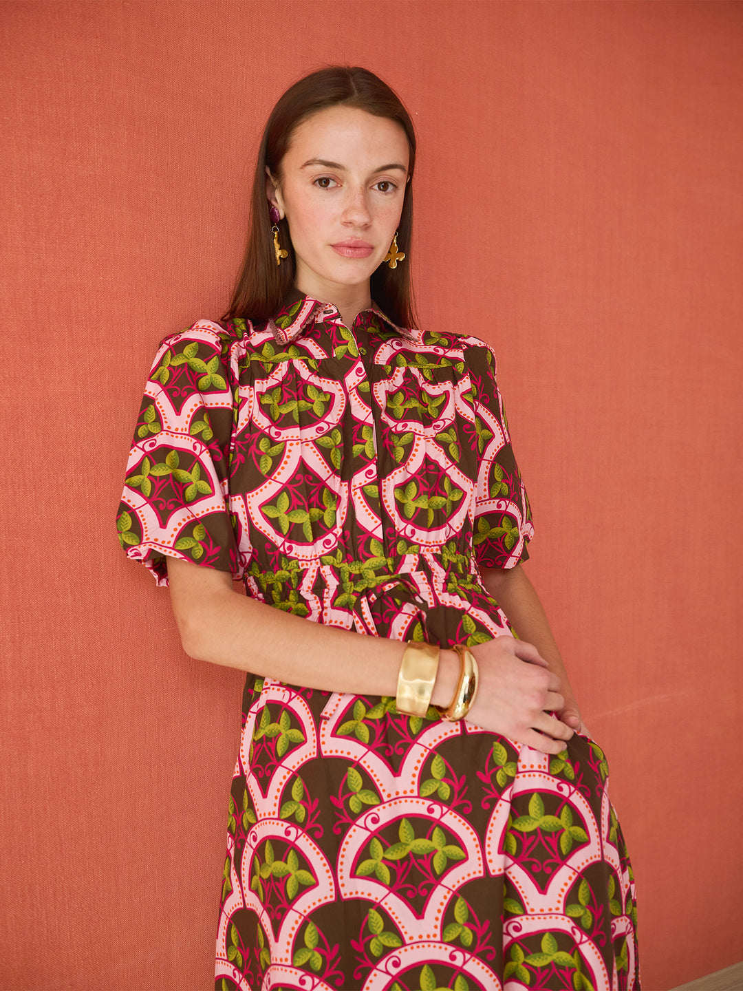 Banyan Puff Sleeve Midi Dress - Berry Vine