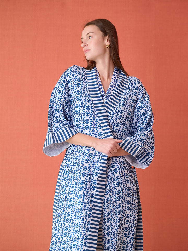 Navy Chintz Bathrobe