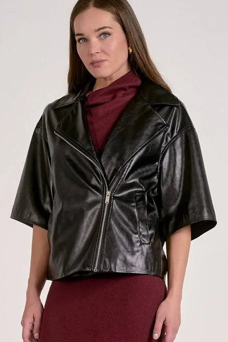 Elan Leather Shortsleeve Jacket Top