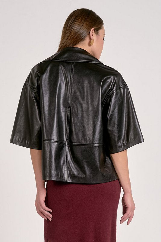Elan Leather Shortsleeve Jacket Top