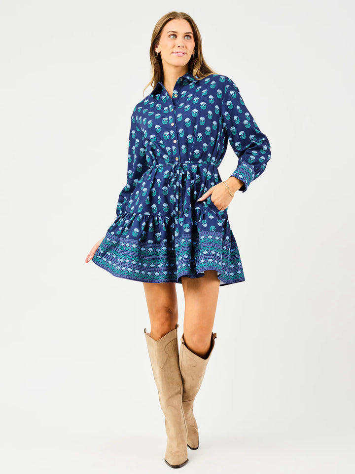 Mary Square Floral Foulard Blue Dress