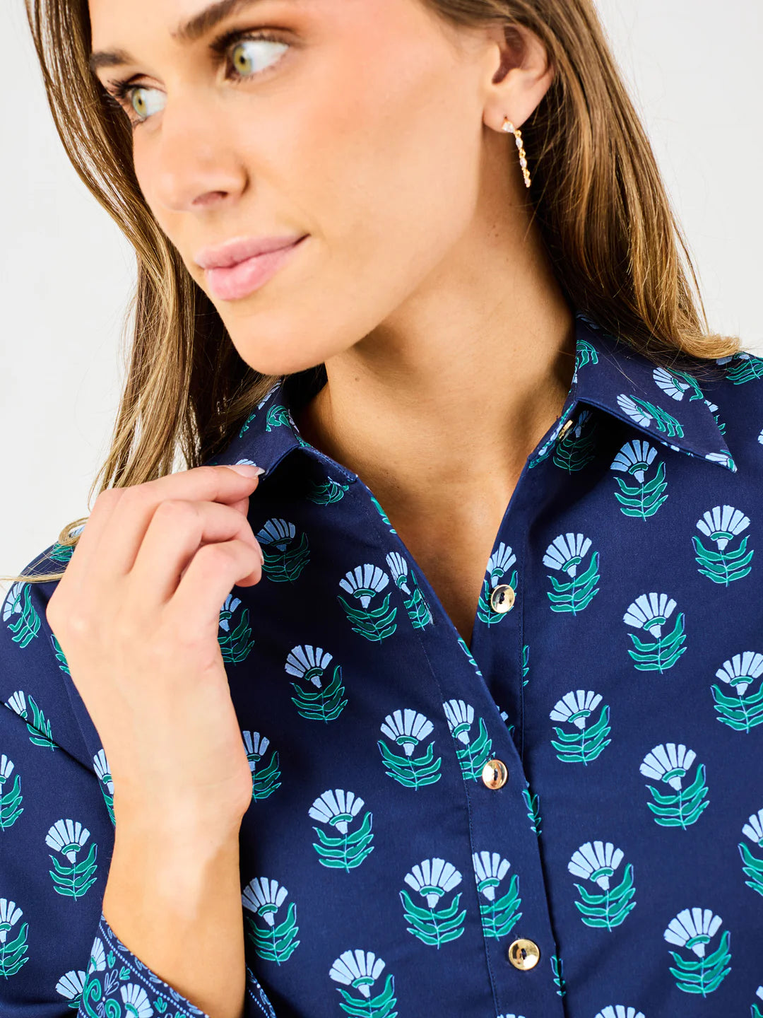 Mary Square Floral Foulard Blue Dress