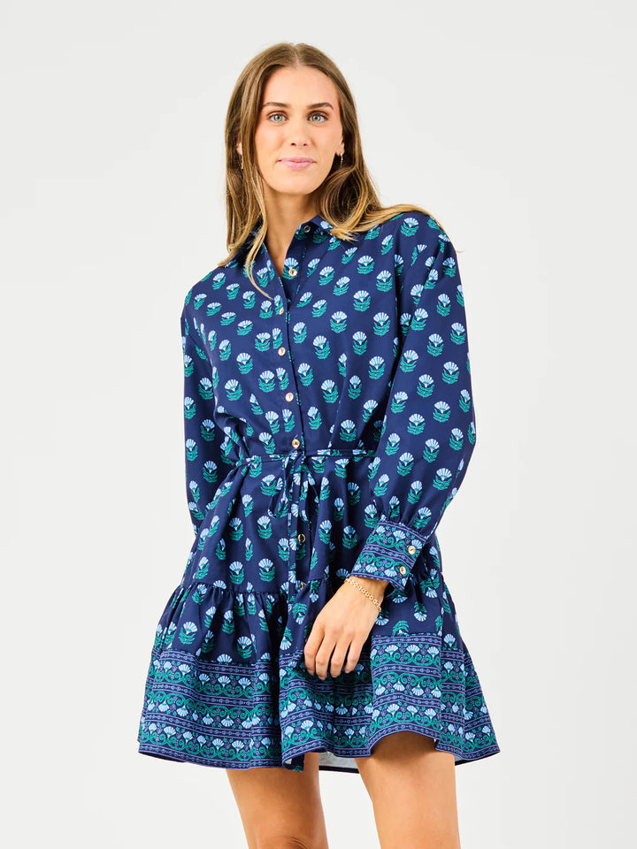 Mary Square Floral Foulard Blue Dress