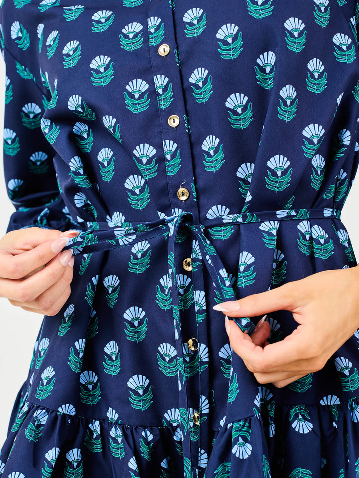 Mary Square Floral Foulard Blue Dress