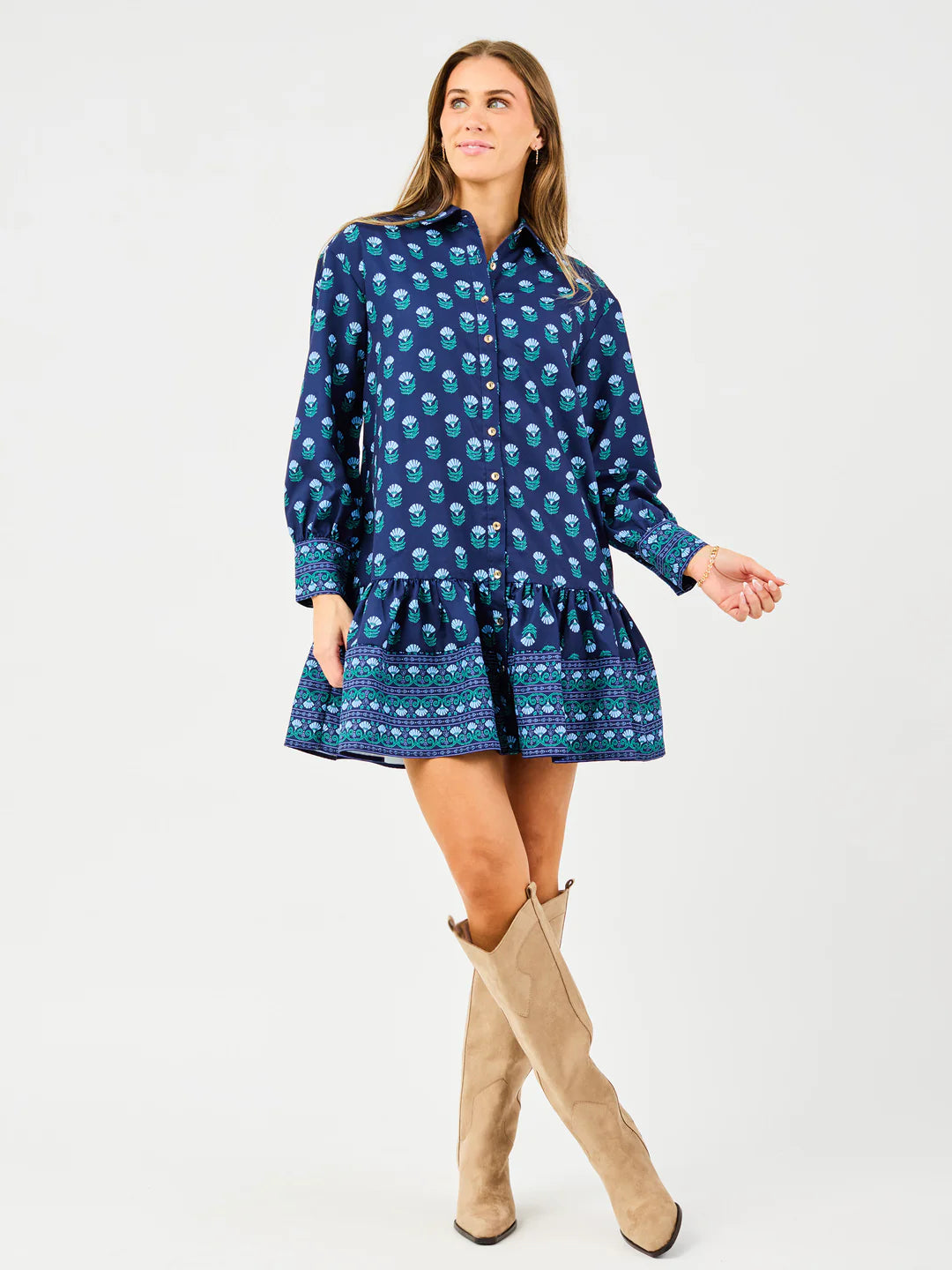 Mary Square Floral Foulard Blue Dress