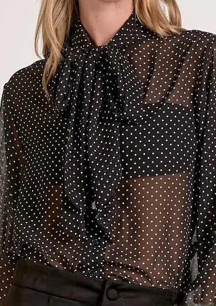 ELAN POLKA DOT NECK TIE BLOUSE