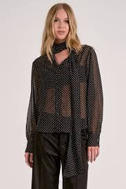 ELAN POLKA DOT NECK TIE BLOUSE