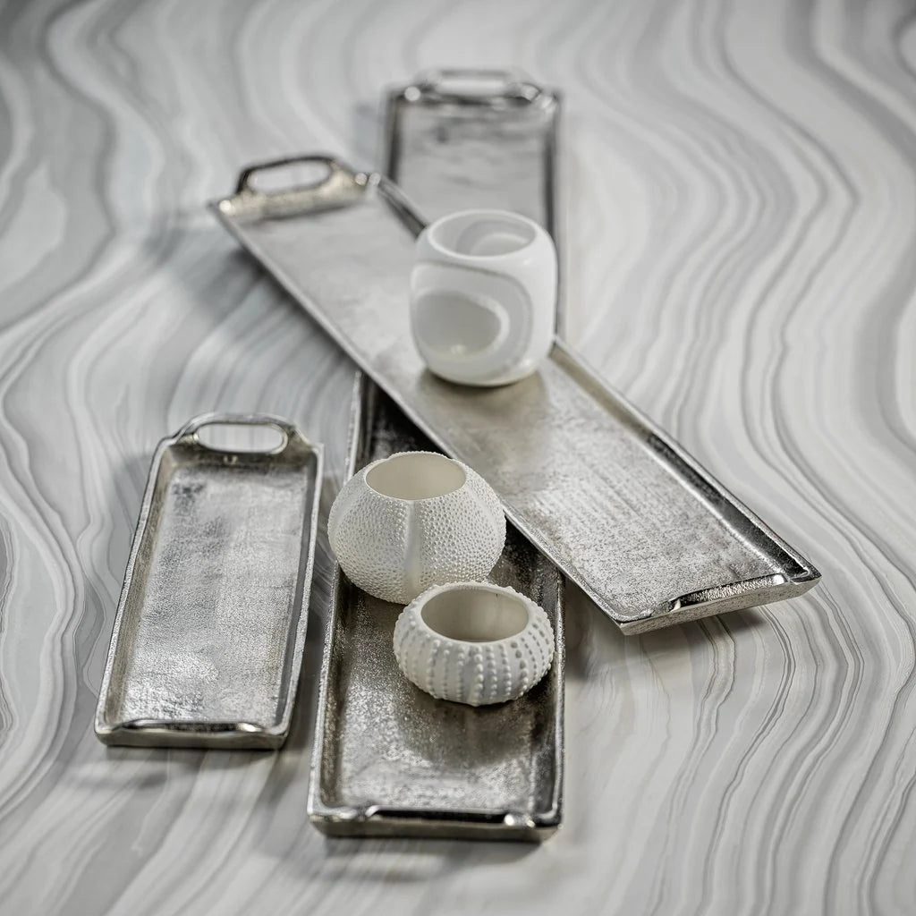 Zodax RECTANGULAR ALUMINUM TRAY- SILVER NICKEL 14", MIN. 6
