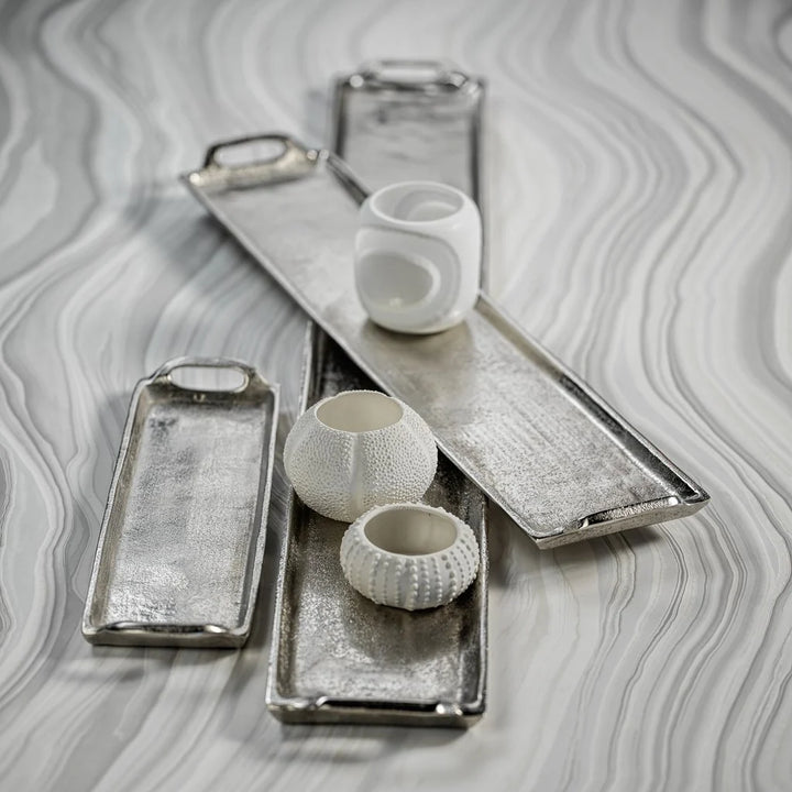 Zodax RECTANGULAR ALUMINUM TRAY- SILVER NICKEL 14", MIN. 6
