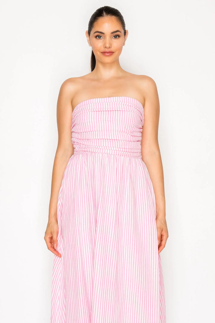 Pink Gauze Stripe Maxi Dress