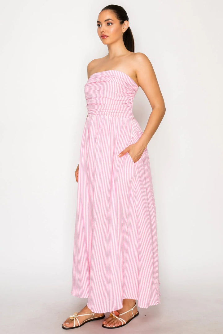 Pink Gauze Stripe Maxi Dress
