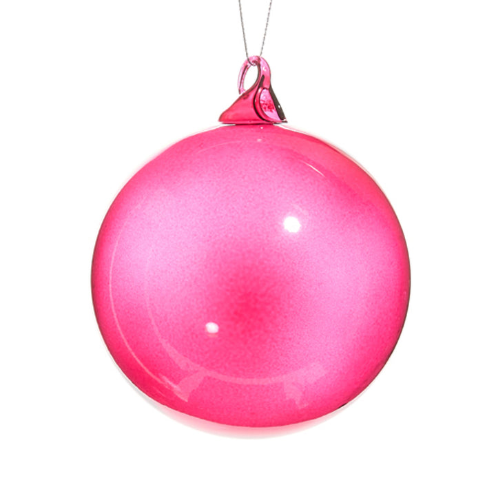 4" Raspberry Blown Glass Ball Ornament