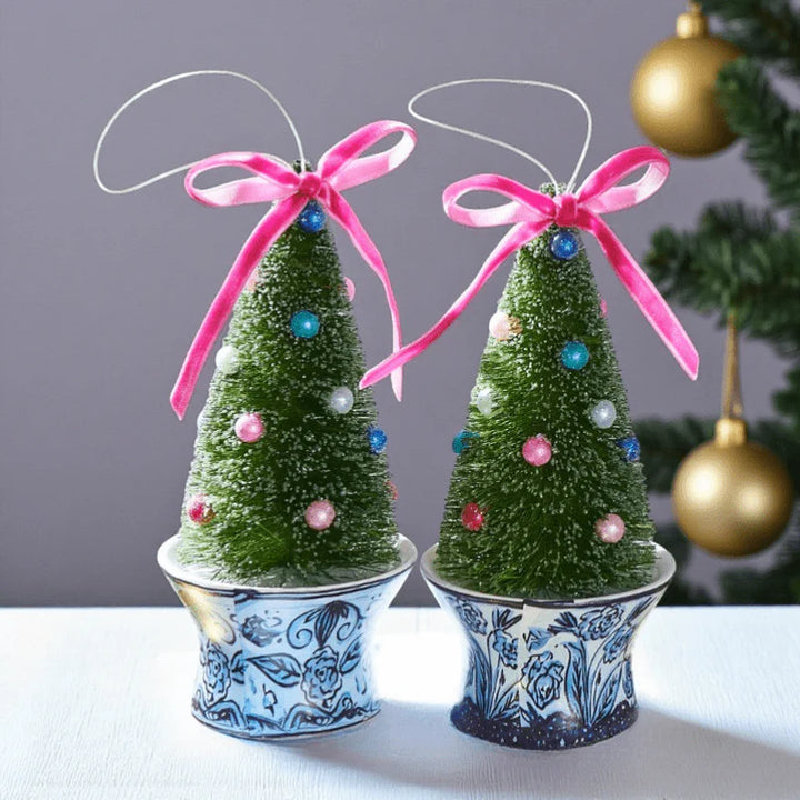 Raz Imports 6" Bottle Brush Trees in Chinoiserie Pot Ornament