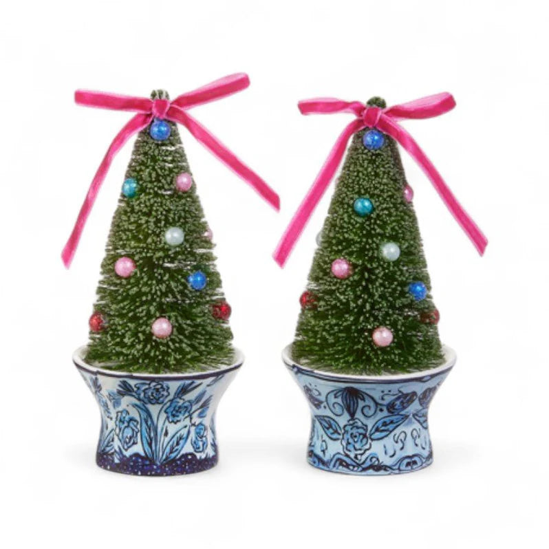 Raz Imports 6" Bottle Brush Trees in Chinoiserie Pot Ornament
