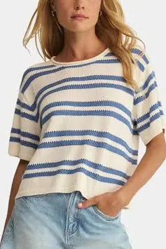 Z SUPPLY Prado Stripe Sweater Tee Lake Blue