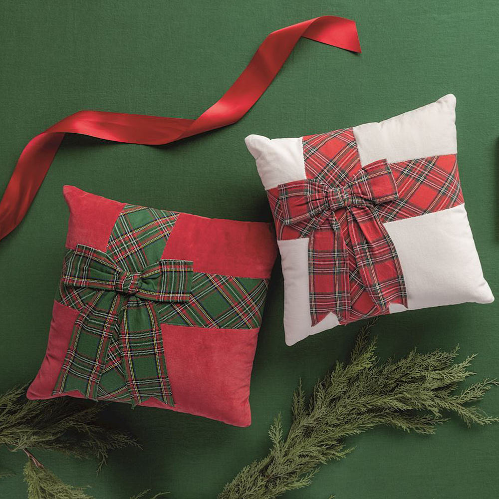 Green Tartan Bow Pillow