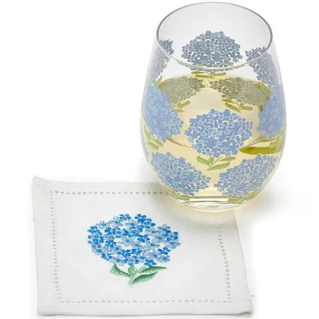 Two’s Company Hydrangea Stemless Wine Glass