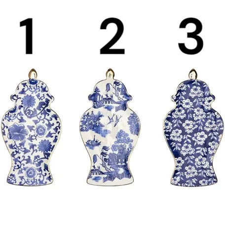 TWO'S COMPANY BLUE & WHITE GINGER JAR TRINKET TRAY