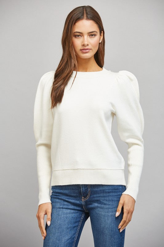 Voluminous Exaggerated Puff Sleeve Crew Neck Sweater