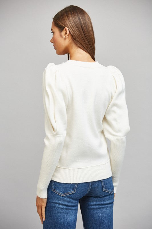 Voluminous Exaggerated Puff Sleeve Crew Neck Sweater