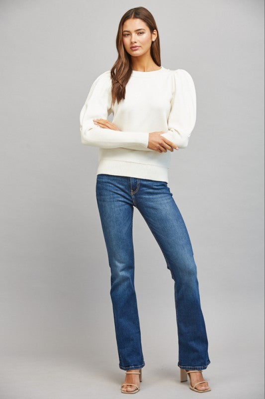 Voluminous Exaggerated Puff Sleeve Crew Neck Sweater