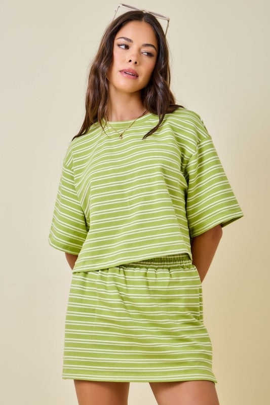 Striped Elastic Waist Relaxed Lounge Skort