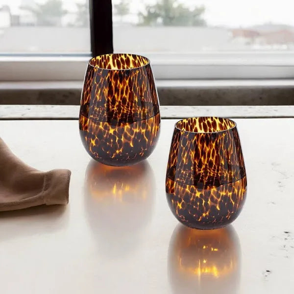 Tortoise Print Stemless Wine
Glass