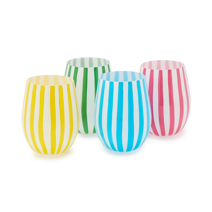 Stripe Hand-painted Stemless Wine Glass