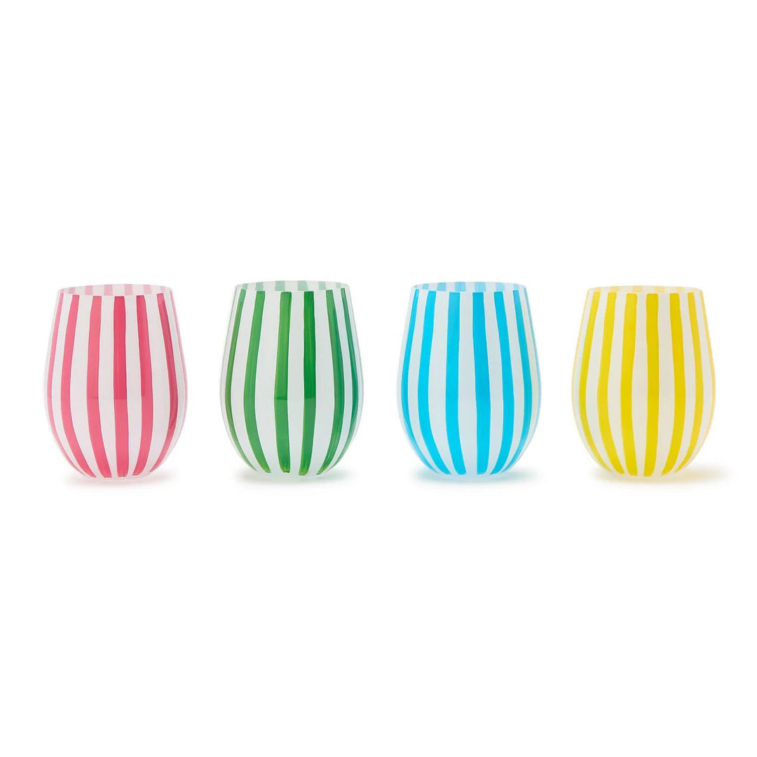 Stripe Hand-painted Stemless Wine Glass