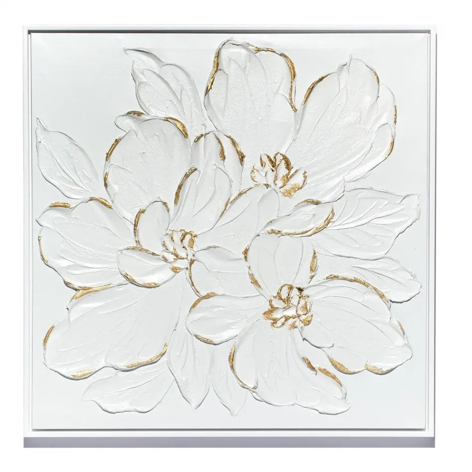 White Florals w/ Gold Accent Wall Art